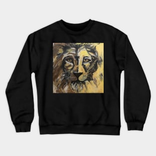 Abstract Lion Face Yellow Brown Painting Crewneck Sweatshirt